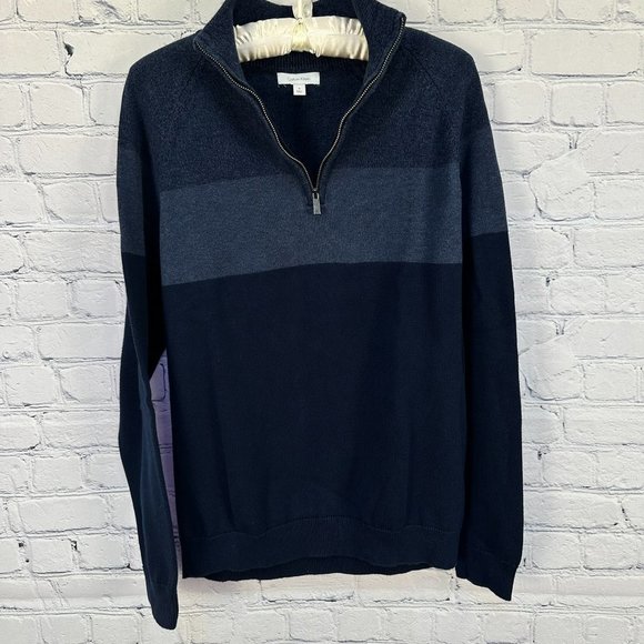 Calvin Klein 1/4 Zip Pullover Sweater, Size Medium, Three-Tone Blue - Picture 2 of 7